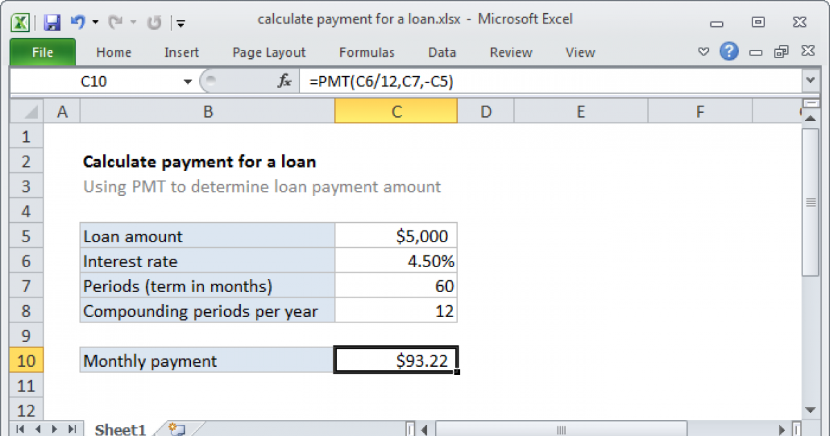 Calculate Payment For A Loan Excel Formula Exceljet 3828